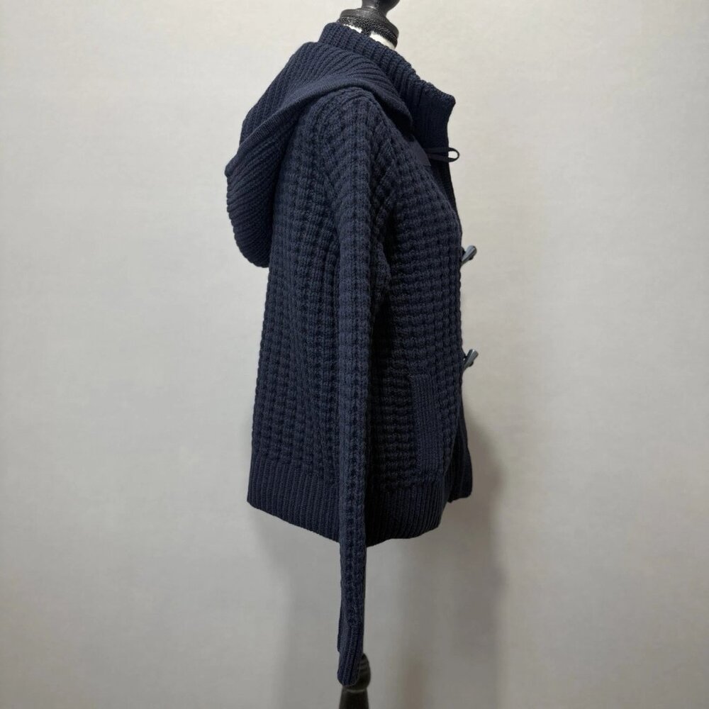 Tommy Hilfiger Waffle Chunky Knit Wool Bld Cardigan Womens L Sweater Collar Hood - Picture 2 of 11